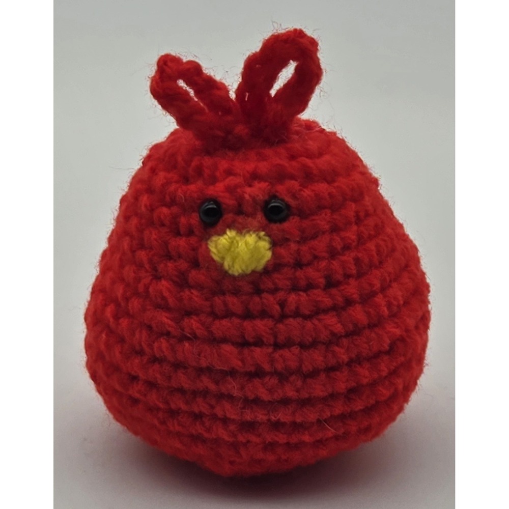 Handmade Mini Crochet Red Quirky Bird 4x3 Acrylic Yarn Figurine Cute Collectible